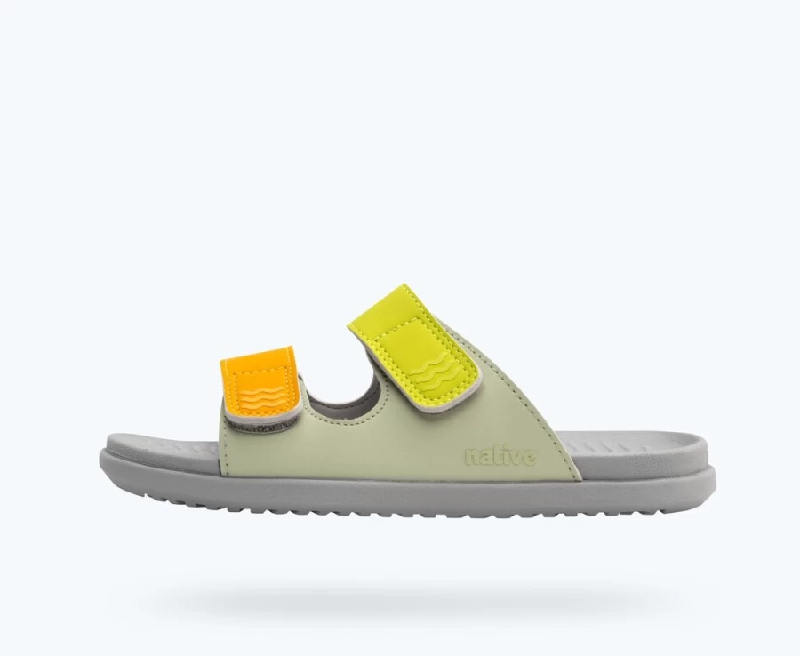 Native Shoes Frankie Sugarlite Junior Girls' Sneakers in Tea Green, Pigeon Grey & Chartreuse Straps