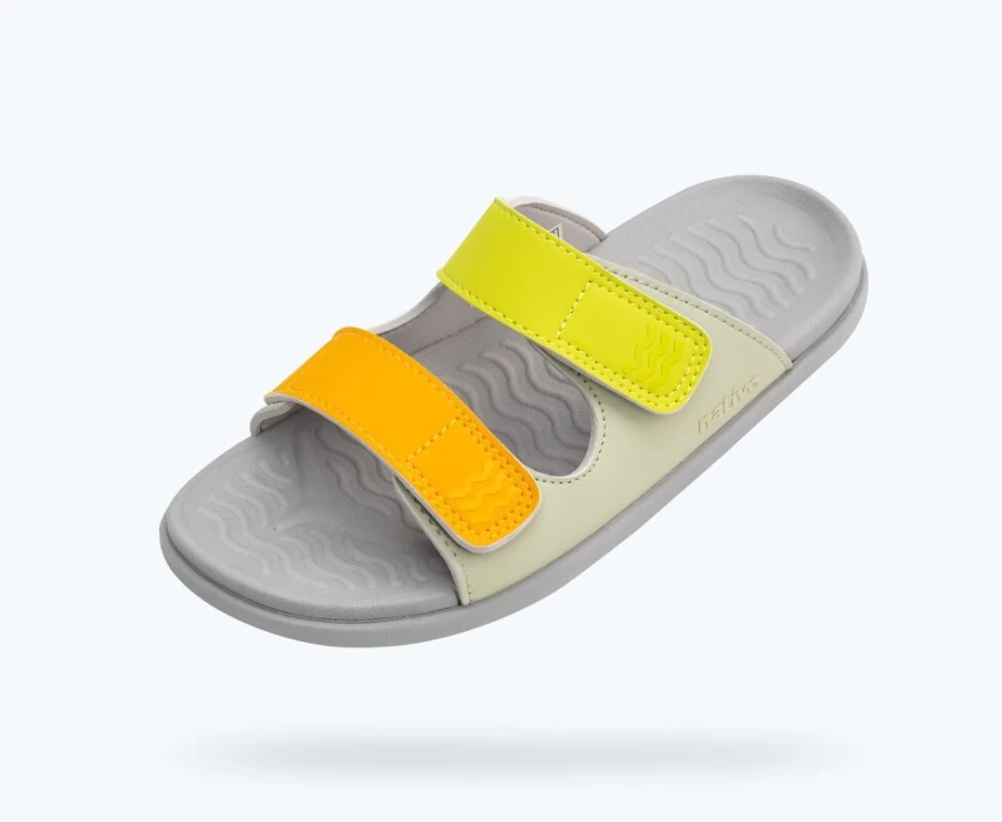 Native Shoes Frankie Sugarlite Junior Girls' Sneakers in Tea Green, Pigeon Grey & Chartreuse Straps