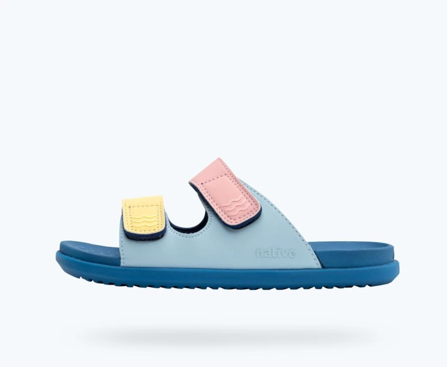 Native Shoes Frankie Sugarlite Junior Girls' Sneakers in Sky Blue, Vallarta Blue & Princess Gone Bananas Straps