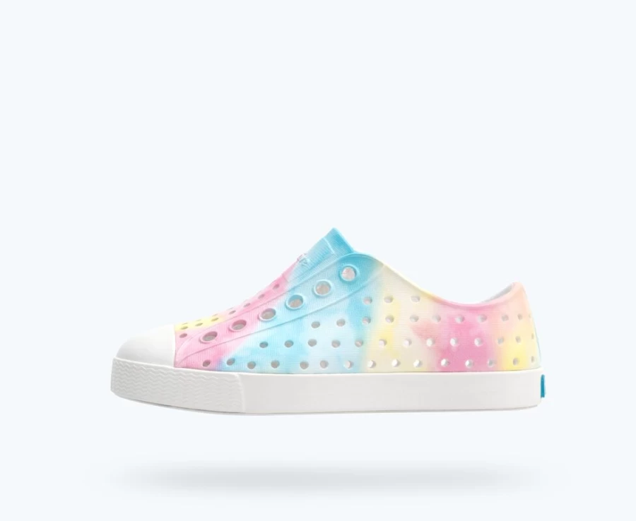 Native Shoes Jefferson Sugarlite Print Shell White Pastel Tie Dye Sneakers for Girls