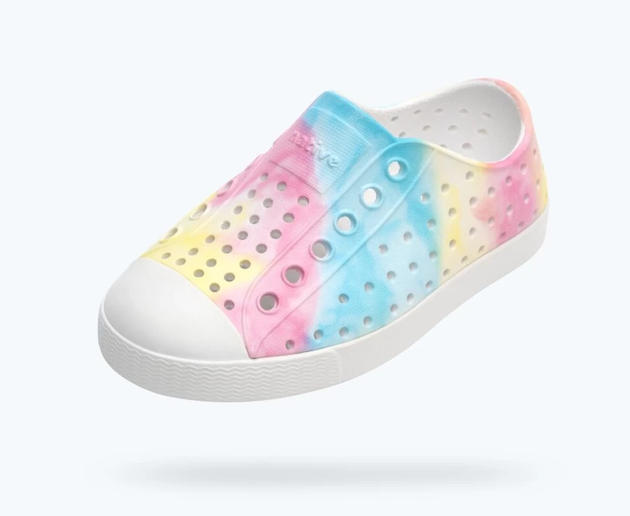 Native Shoes Jefferson Sugarlite Print Shell White Pastel Tie Dye Sneakers for Girls