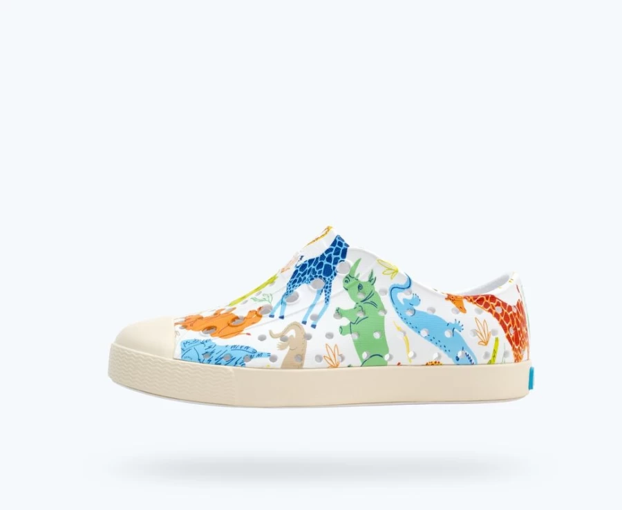 Native Shoes Jefferson Sugarlite Print Shell White/Bone White/Candy Safari Friends Sneakers for Girls