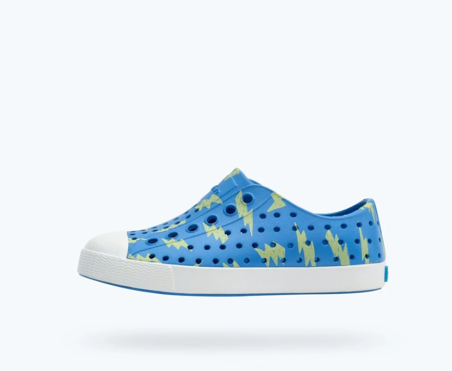 Native Shoes Jefferson Sugarlite Print Sneakers for Girls - Resting Blue/Shell White/Celery Lightning