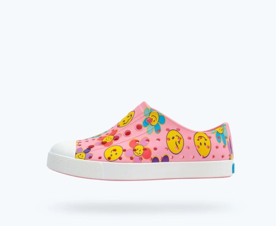 Native Shoes Jefferson Sugarlite Print Sneakers for Girls in Princess Pink/Shell White/Haze Sunpetal
