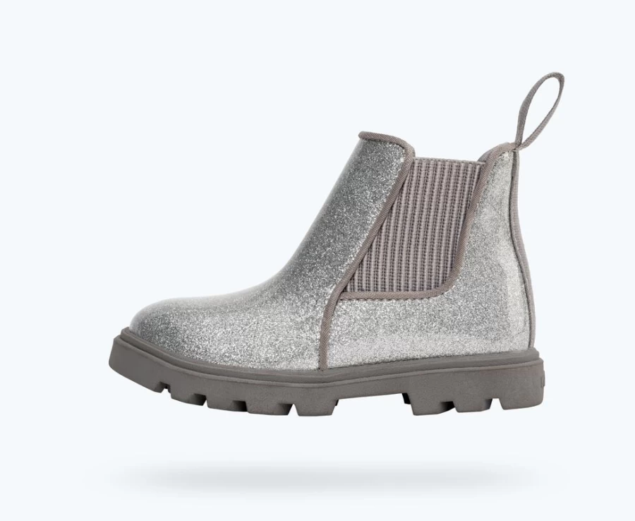 Native Shoes Kensington Treklite Glitter Sneakers for Girls - Silver Glitter/Pigeon Grey | Lightweight & Comfortable Kids Shoes