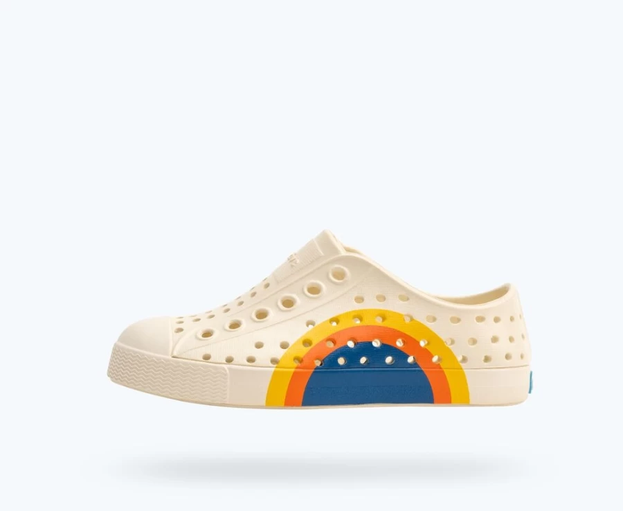 Native Shoes Jefferson Sugarlite Block Child Sneakers for Girls - Bone White & Spicy Flame Vallarta Circle