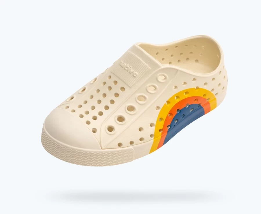 Native Shoes Jefferson Sugarlite Block Child Sneakers for Girls - Bone White & Spicy Flame Vallarta Circle