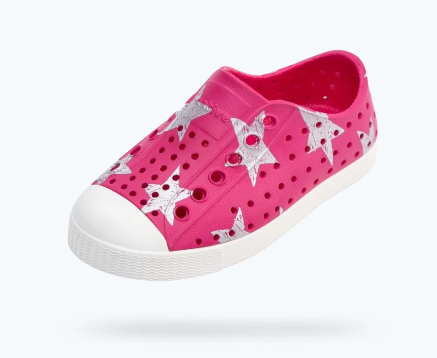 Native Shoes Jefferson Sugarlite Print Girls' Sneakers - Radberry Pink, Shell White & Silver Stars