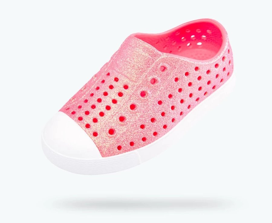 Native Shoes Jefferson Bling Child Girls Sneakers in Floyd Bling/Shell White