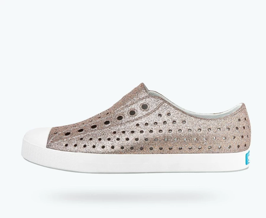 Native Shoes Jefferson Bling Women's Sneakers in Metal Bling/Shell White | Lightweight & Stylish