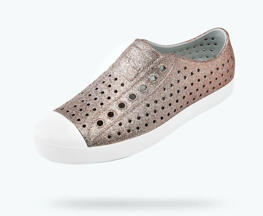 Native Shoes Jefferson Bling Women's Sneakers in Metal Bling/Shell White | Lightweight & Stylish
