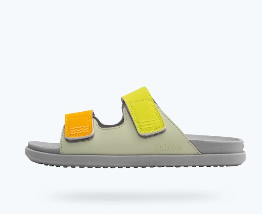 Native Shoes Frankie Sugarlite Women's Sneakers in Tea Green, Pigeon Grey & Chartreuse Trip Straps