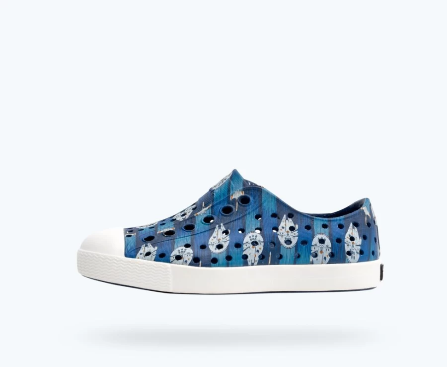 Native Shoes Star Wars Jefferson Print Girls Sneakers Starry Blue Shell White Millennium Falcon Aop