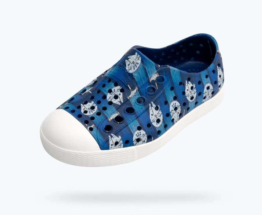 Native Shoes Star Wars Jefferson Print Girls Sneakers Starry Blue Shell White Millennium Falcon Aop