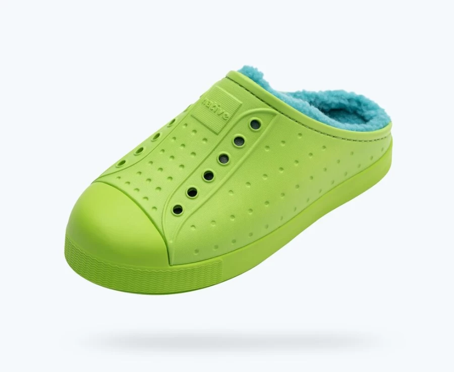 Native Shoes Jefferson Cozy Sugarlite Big Kid Sneakers for Girls in Snap Green & Maui Blue