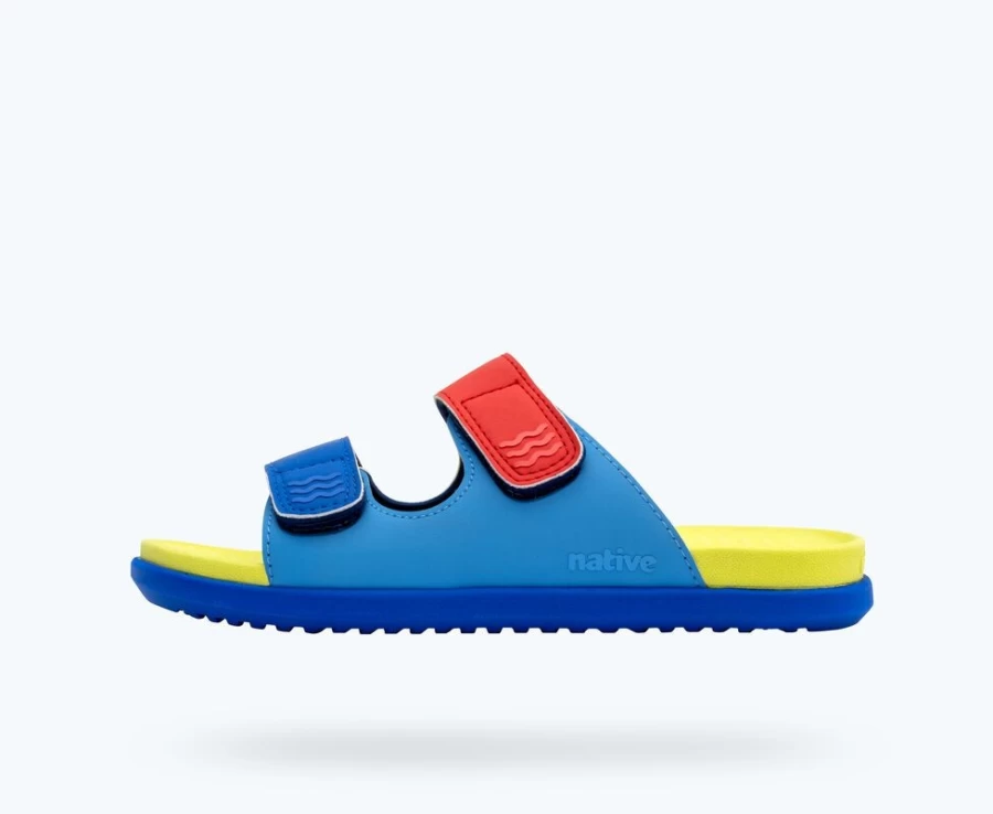 Native Shoes Frankie Sugarlite Junior Girls' Sneakers in Resting Blue, Celery Green, UV Blue & UV Hyper Strap