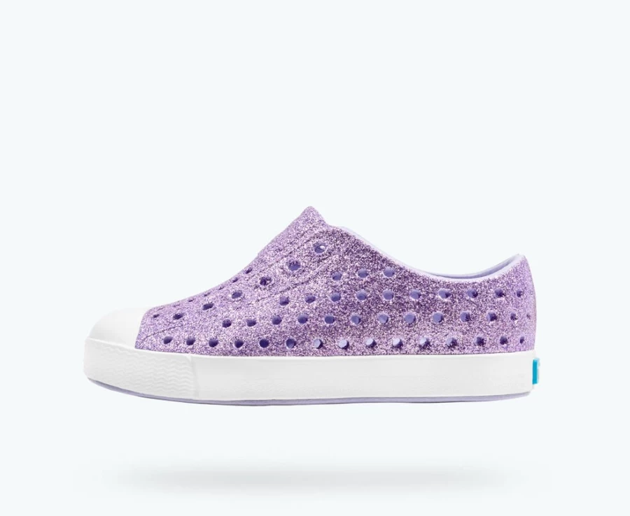 Native Shoes Jefferson Bling Child Girls Sneakers in Powder Bling/Shell White