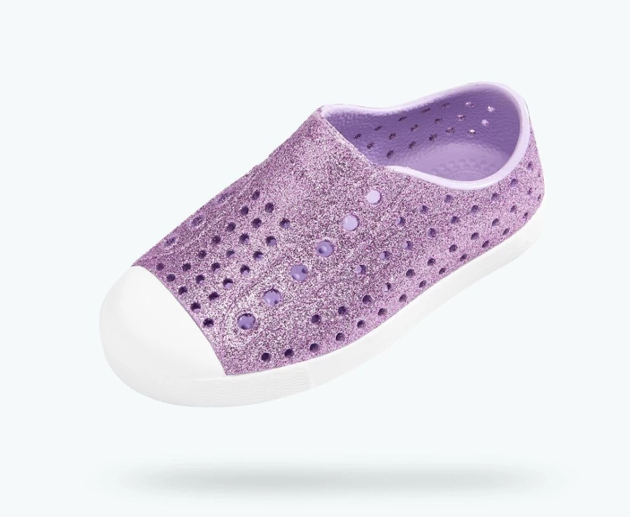 Native Shoes Jefferson Bling Child Girls Sneakers in Powder Bling/Shell White