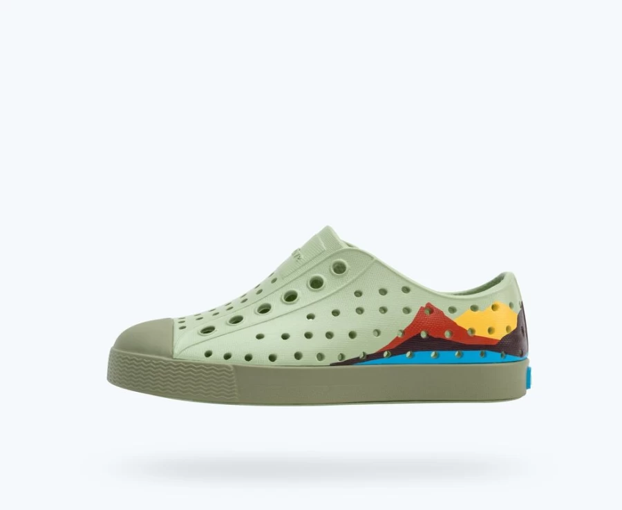 Native Shoes Jefferson Block Child Girls Tea Green Loch Green Crater Mountain Block Sneakers