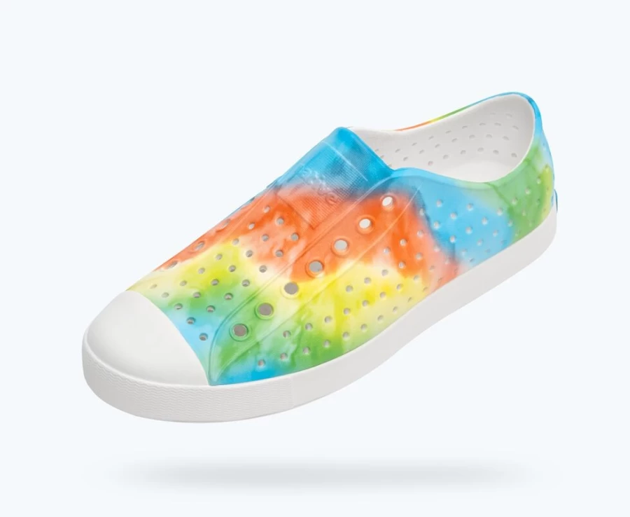 Native Shoes Jefferson Sugarlite Print Women's Sneakers in Shell White & Rainbow Tie Dye