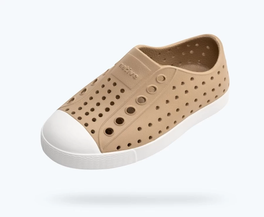 Native Shoes Jefferson Child Girls' Sneakers in Flax Tan/Shell White | Lightweight & Comfortable