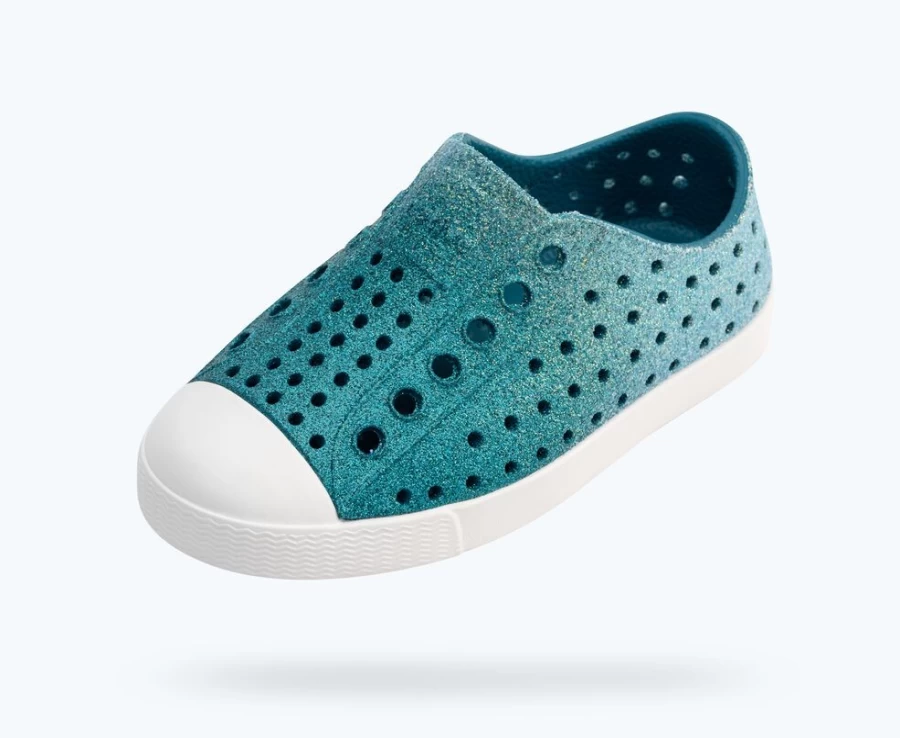 Native Shoes Jefferson Bling Child Girls Sneakers in Saba Patina Bling/Shell White