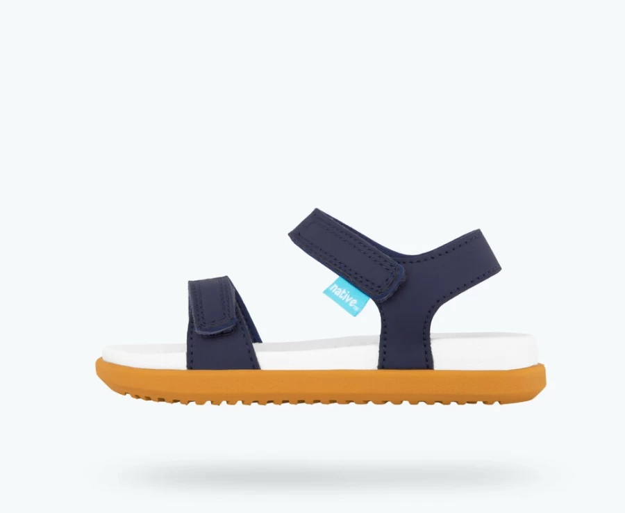 Native Shoes Charley Child Girls' Sneakers - Regatta Blue, Shell White, Toffee Brown