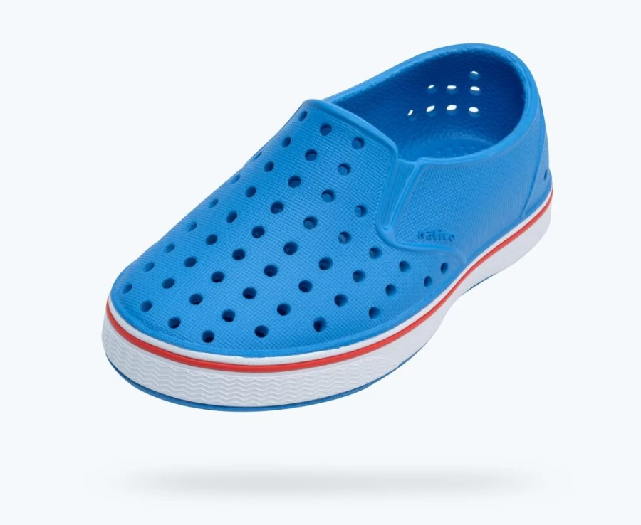 Native Shoes for Girls - Miles Child Sneakers in Resting Blue, Shell White & Hyper Red