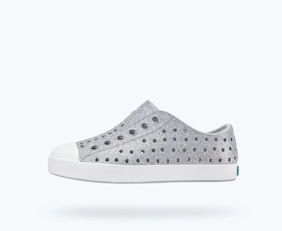 Native Shoes Jefferson Bling Child Girls Sneakers in Disco Bling/Shell White