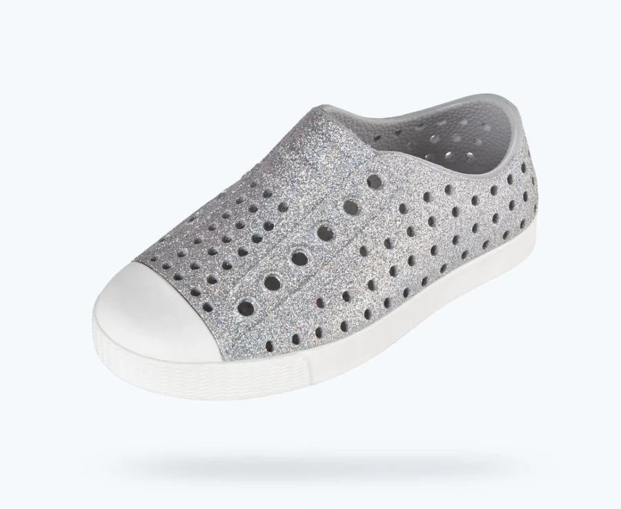 Native Shoes Jefferson Bling Child Girls Sneakers in Disco Bling/Shell White