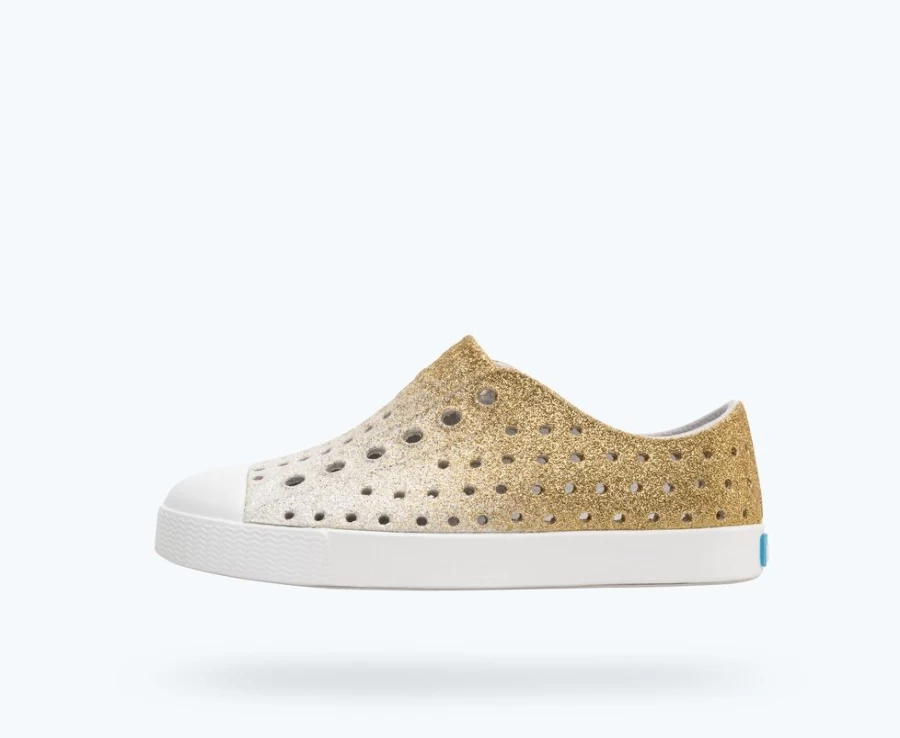 Native Shoes Jefferson Bling Child Girls Sneakers in Gold Frost Bling/Shell White