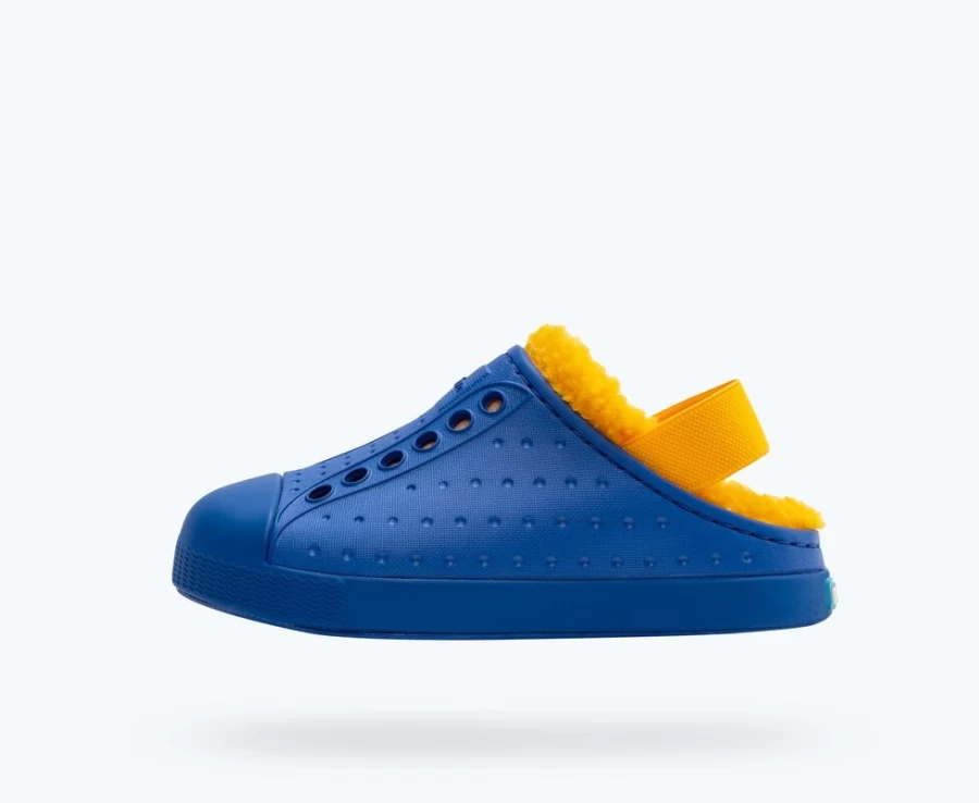 Native Shoes Jefferson Cozy Sugarlite Kids Sneakers for Girls in UV Blue & Spicy Yellow
