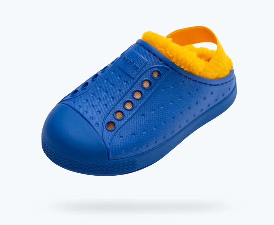 Native Shoes Jefferson Cozy Sugarlite Kids Sneakers for Girls in UV Blue & Spicy Yellow