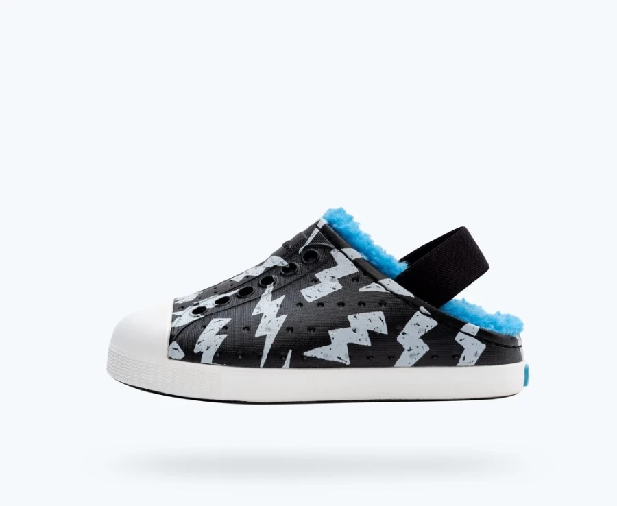 Native Shoes Jefferson Cozy Glow Girls' Sneakers in Jiffy Black/Shell White with Lightning Glow Accents