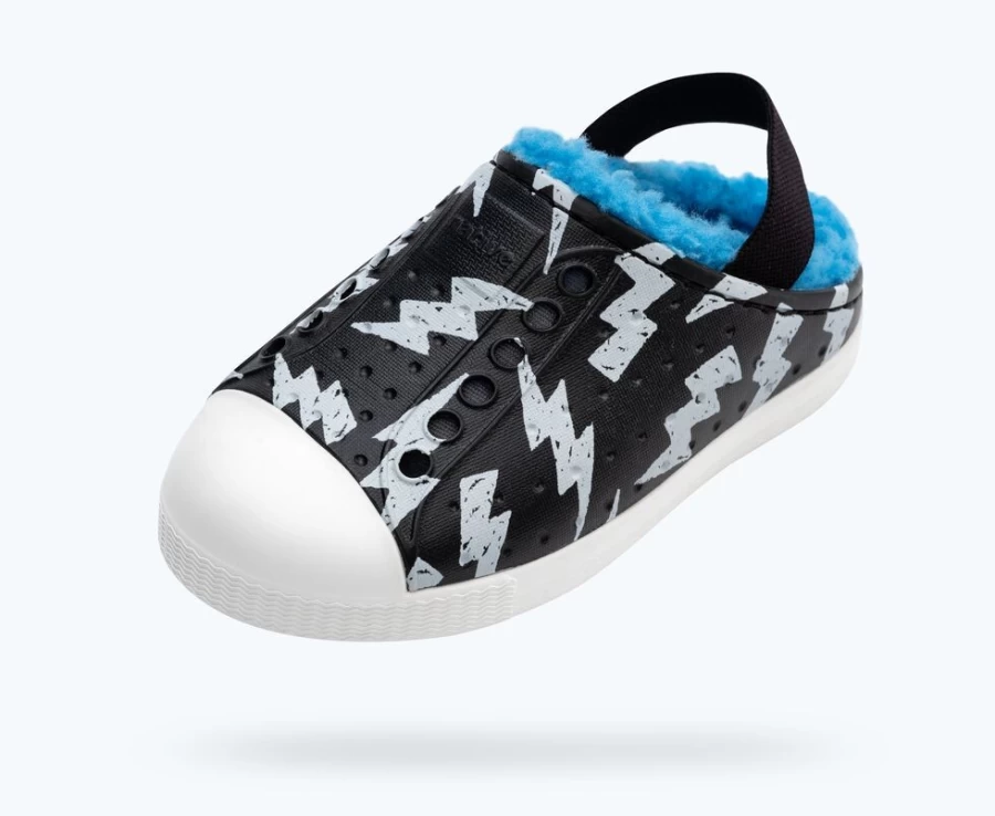 Native Shoes Jefferson Cozy Glow Girls' Sneakers in Jiffy Black/Shell White with Lightning Glow Accents
