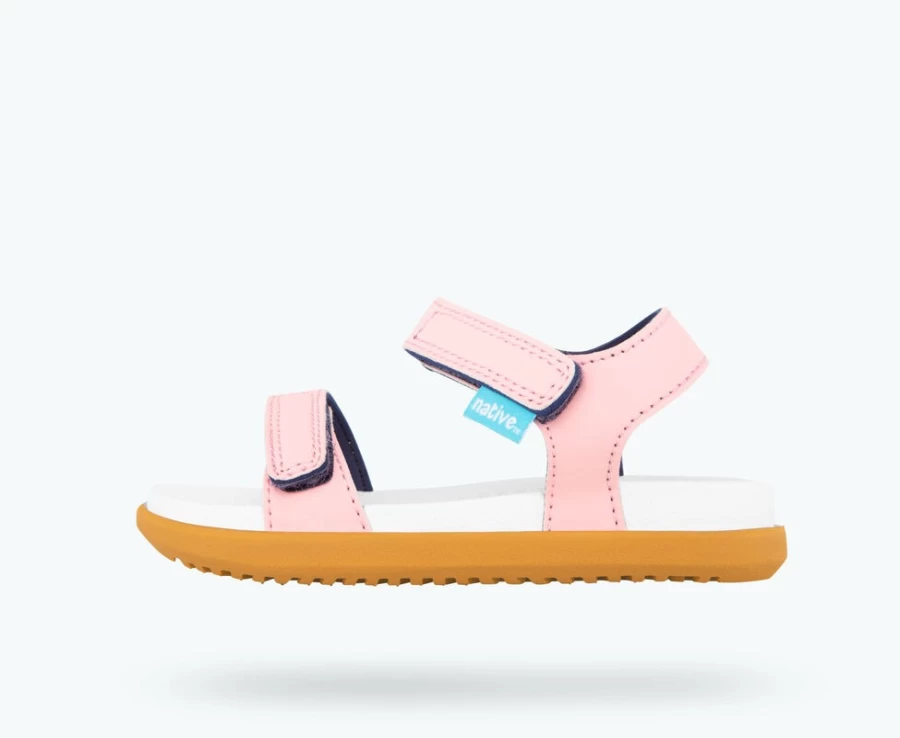 Native Shoes Charley Child Girls Princess Pink/Shell White/Toffee Brown Lightweight Sneakers