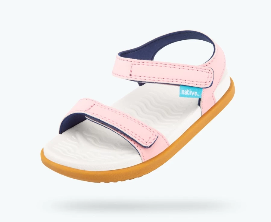 Native Shoes Charley Child Girls Princess Pink/Shell White/Toffee Brown Lightweight Sneakers