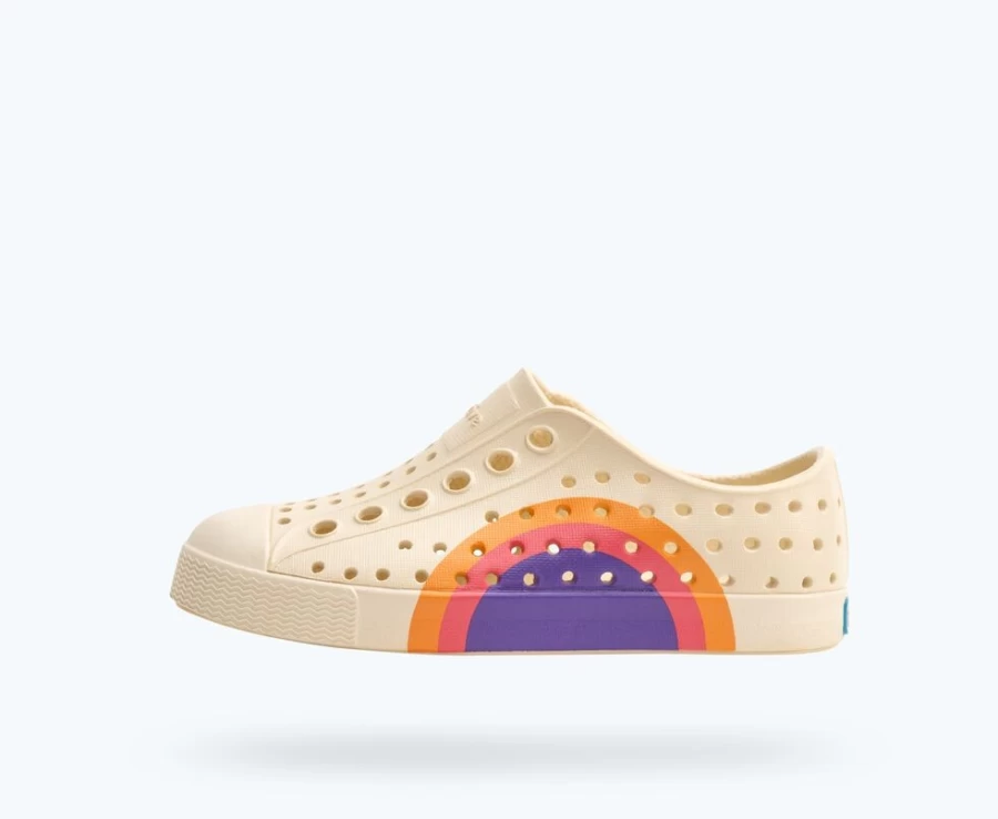 Native Shoes Jefferson Sugarlite Block Child Girls - Bone White/Apricot Dazzle Ultra Circle Sneakers