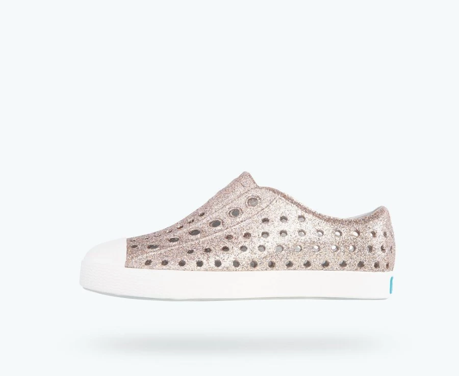 Native Shoes Jefferson Bling Child Girls Sneakers in Metal Bling/Shell White