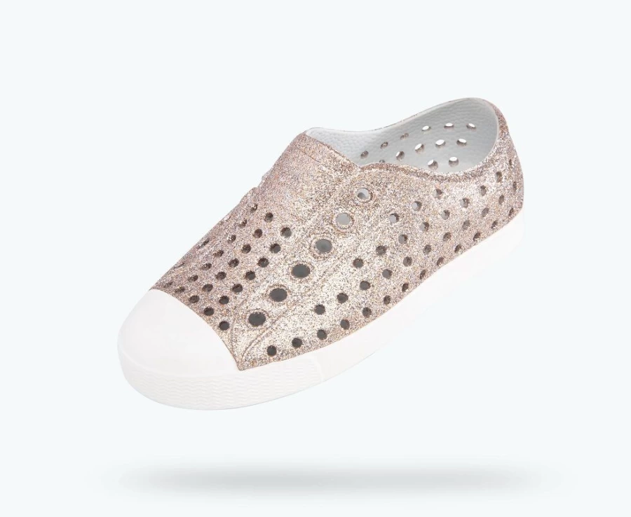 Native Shoes Jefferson Bling Child Girls Sneakers in Metal Bling/Shell White