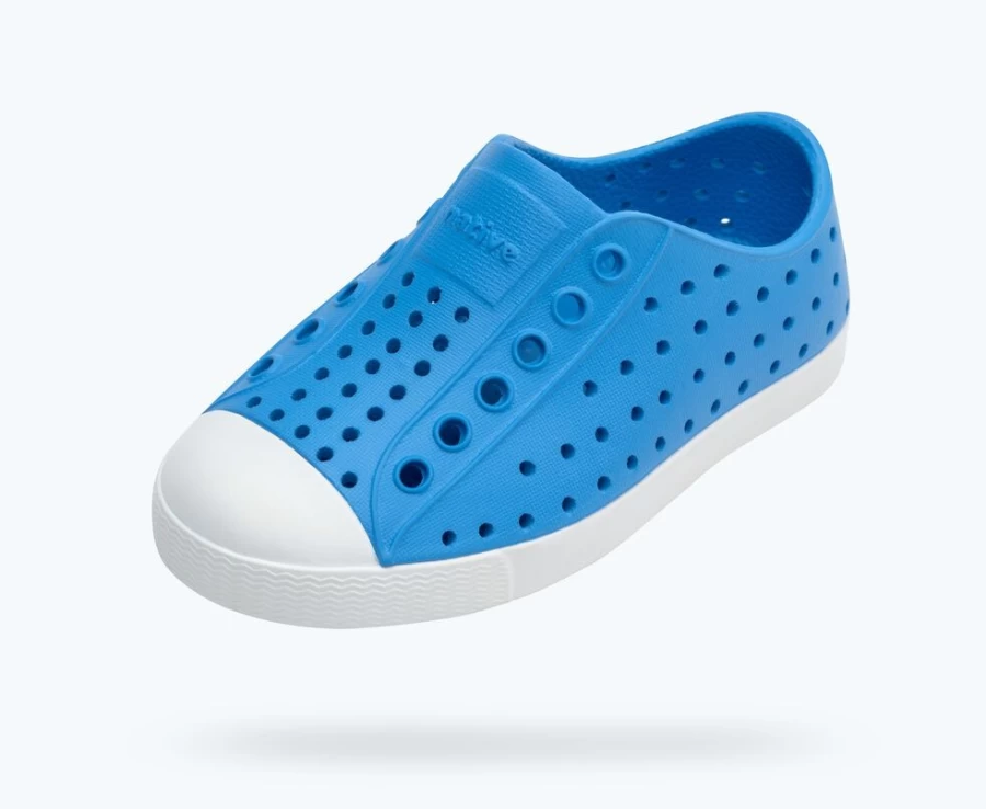 Native Shoes Jefferson Child Resting Blue/Shell White Girls' Lightweight Sneakers