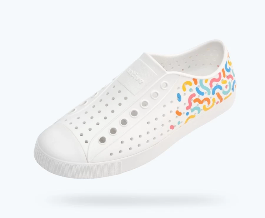 Native Shoes Jefferson Sugarlite Block - Women's Shell White with Dazzle Resting Squiggle Design
