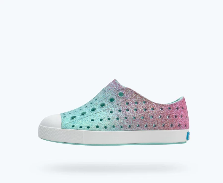 Native Shoes Jefferson Bling Child Girls Hollywood Hydrangea Bling/Shell White Sneakers